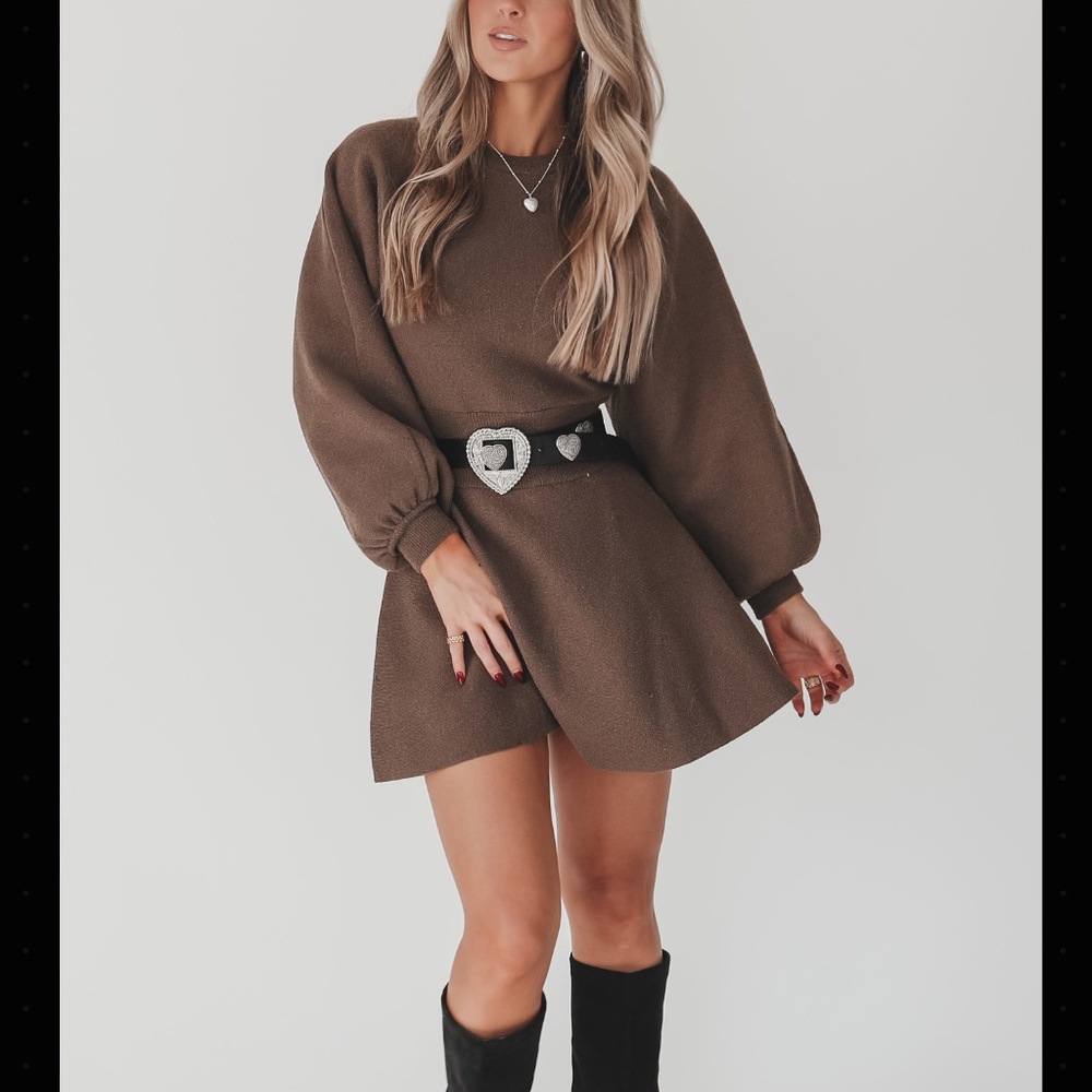 Miou Muse Sweater Dress Long Sleeve NWT Brown